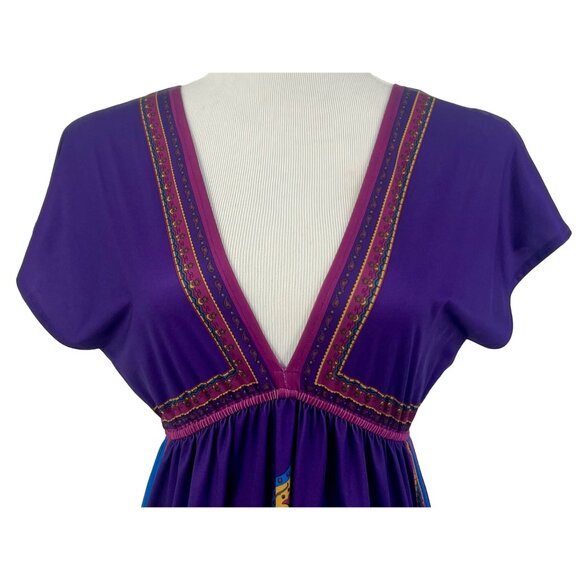 Flying Tomato Double V-Neck Purple & Gold Boho Printed Mini Dress - Picture 5 of 11